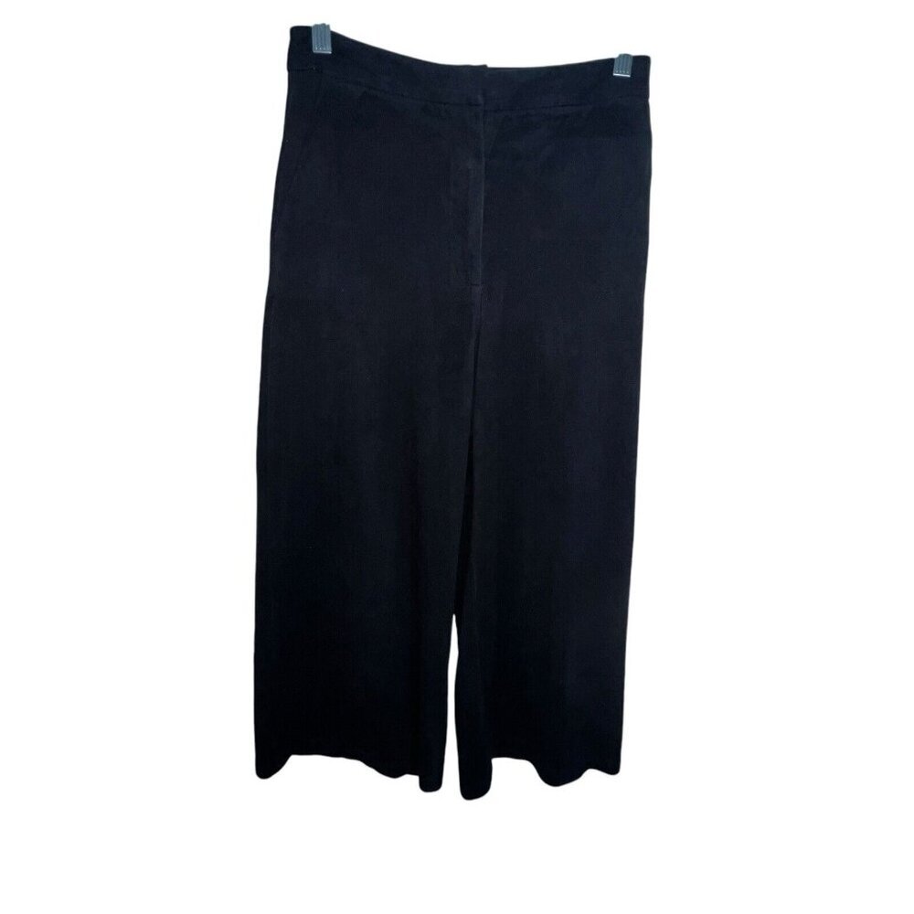 ZARA BASIC BLACK CROPPED WIDE‎ LEG SUEDE SOFT DRESS PANTS XS POCKETS HIGH RISE